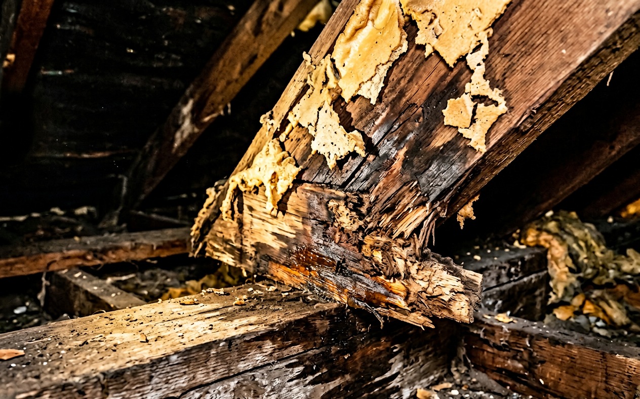 Rafter staining that moisture readings help explain.